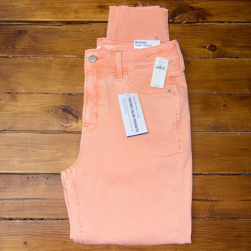 Old Navy Rockstar Super Skinny Jeans Womens 8 Peach Distressed High Rise Raw Hem